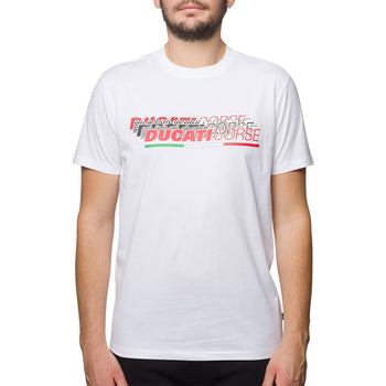 T-shirt bianca da uomo con logo multicolore Ducati Corse, Abbigliamento Sport, SKU a722000379, Immagine 0